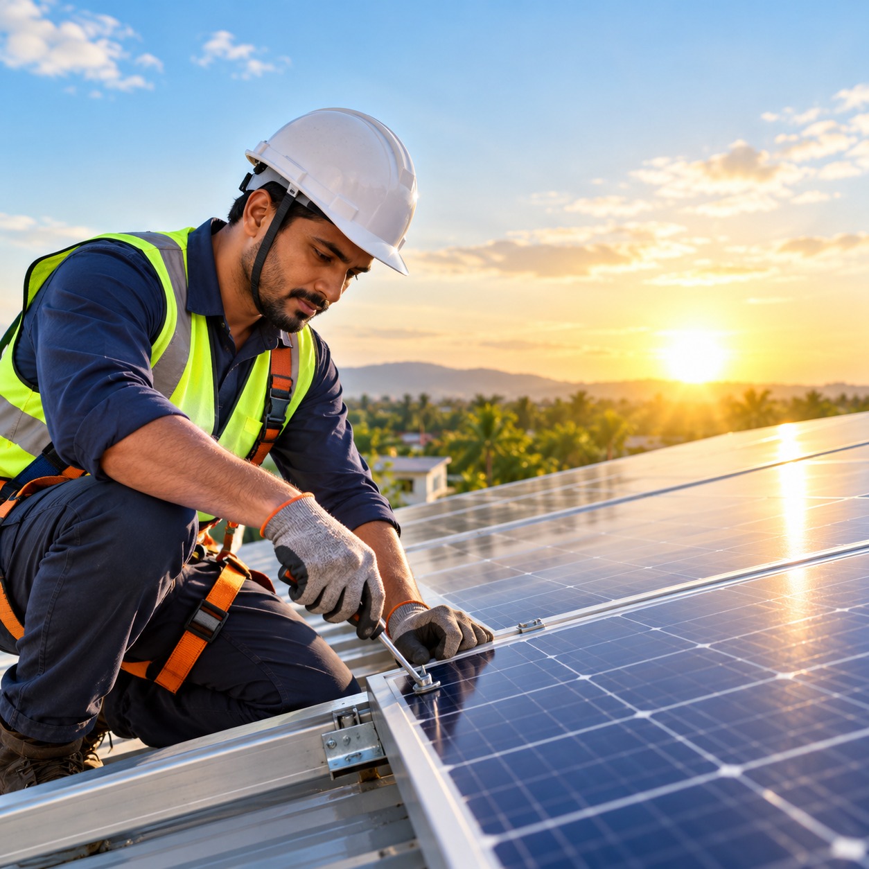 Technician installing rooftop solar panels — solar installation in Jajpur Road, Odisha
