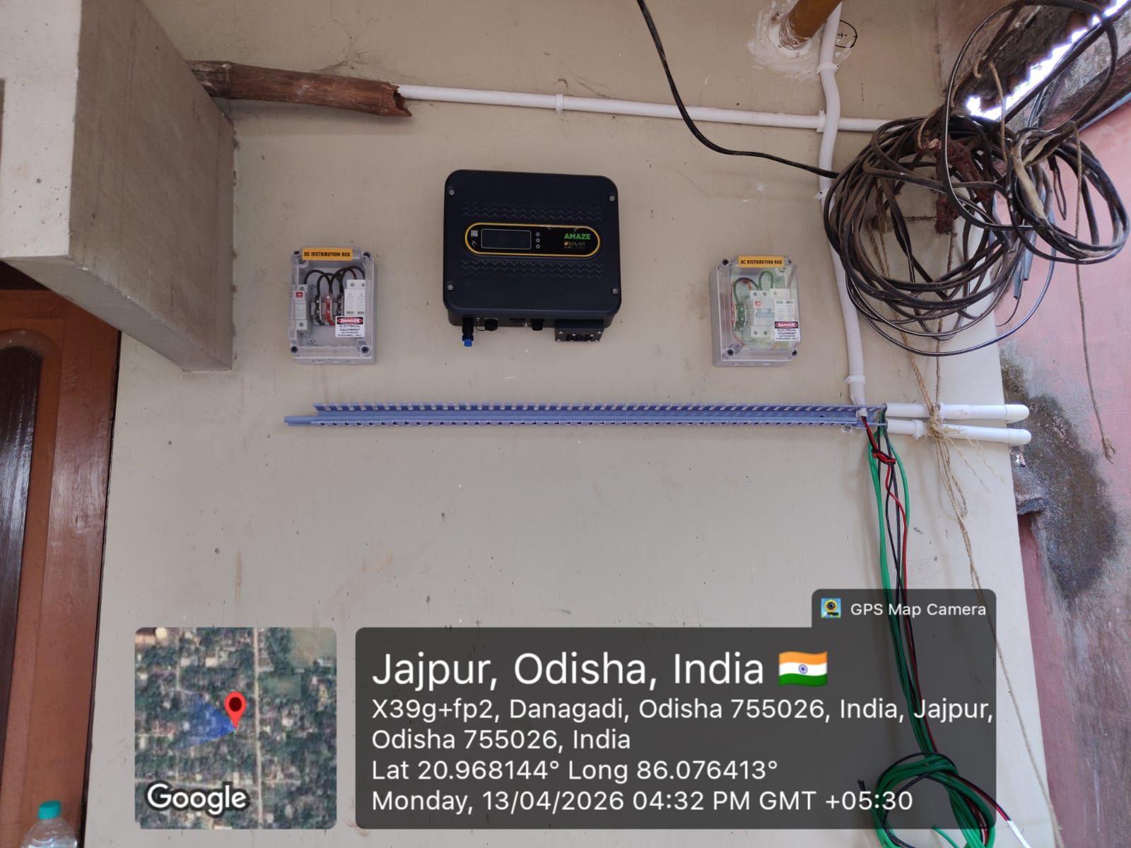 Solar inverter with DC and AC distribution boxes installed in Jajpur, Odisha