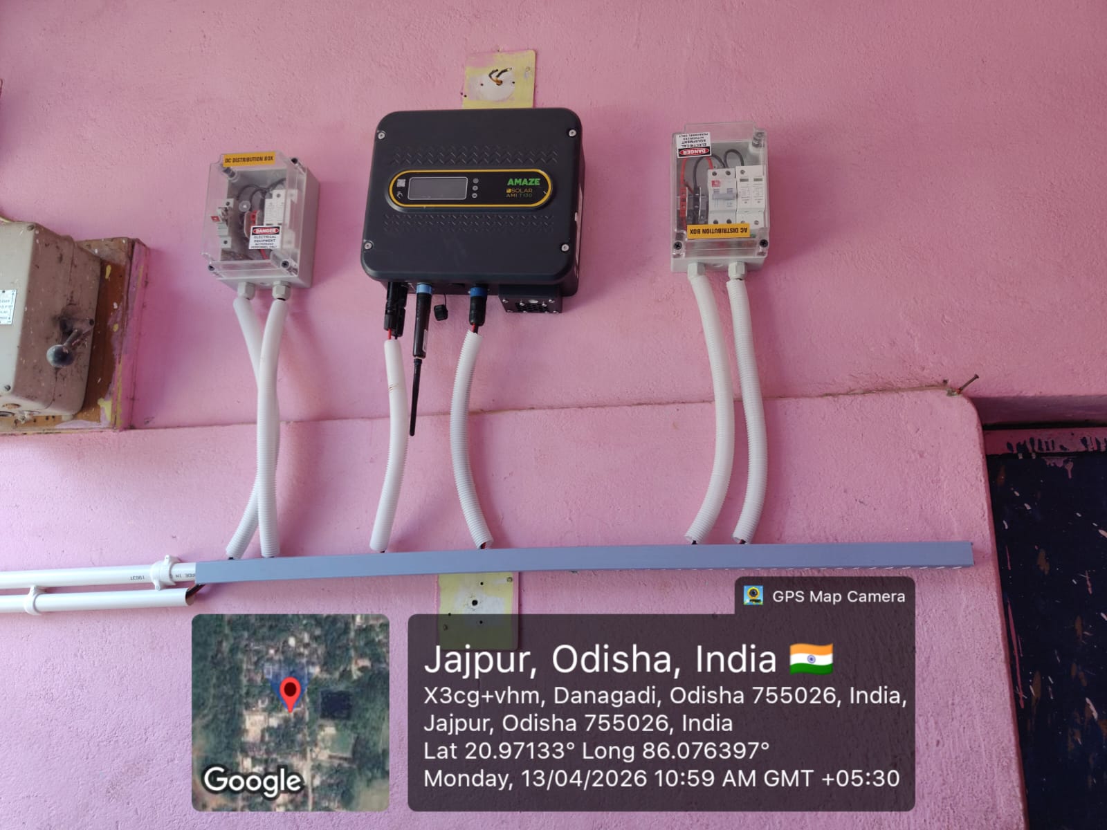 Solar inverter and distribution box wiring installed in Jajpur, Odisha